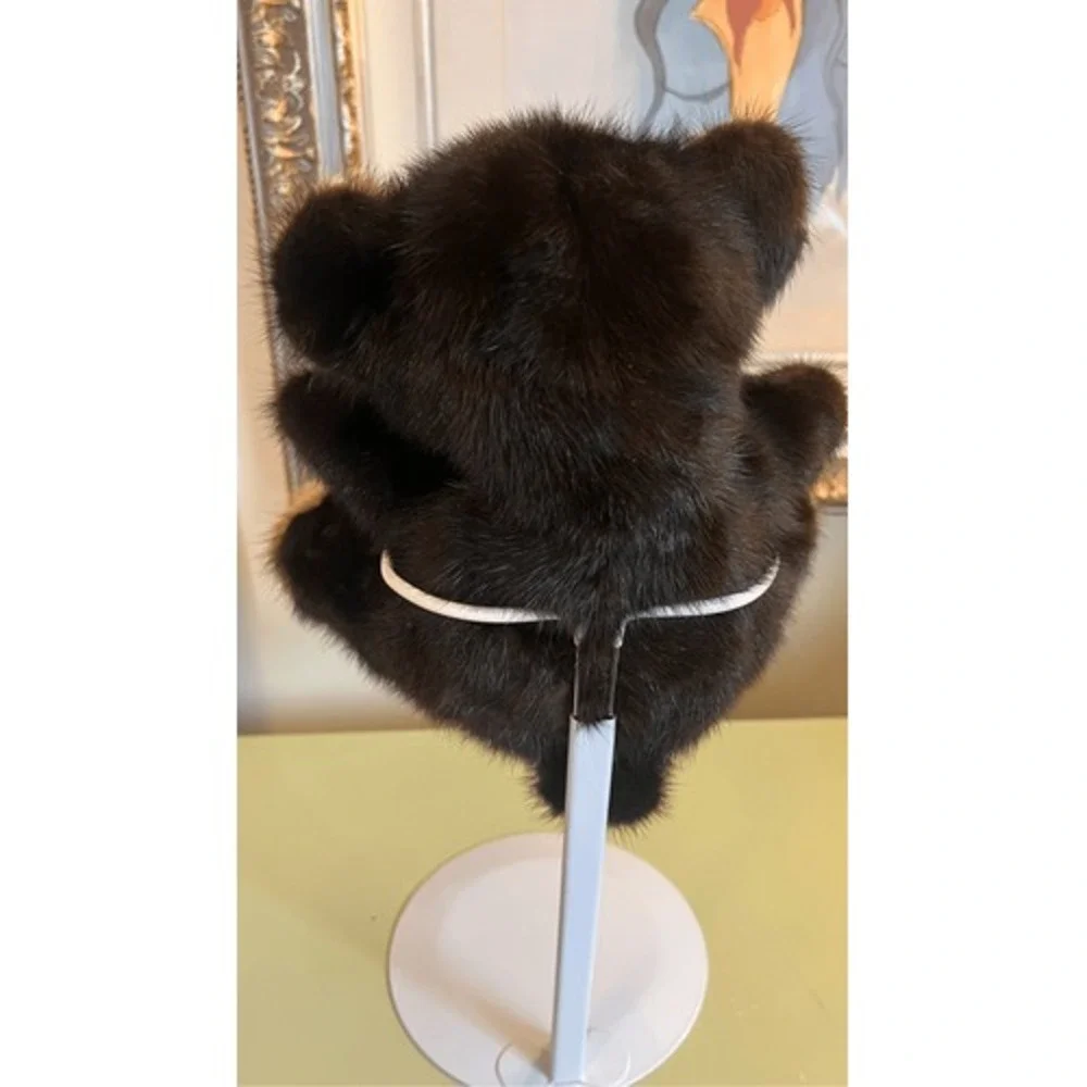 Vintage 80s Handmade real genuine mink fur Plush Brown Tan Bear‎ Stuffed Animal